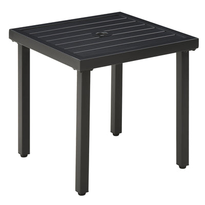Outsunny Patio Side Table with Umbrella Hole Steel Frame Small Coffee Table Black 