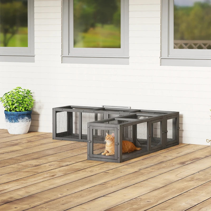 Cat Tunnel, Outdoor Cat Enclosure with Combinable Design, 8 Doors, 98" Kitty Toys for House, Window, Cage, Dark Grey
