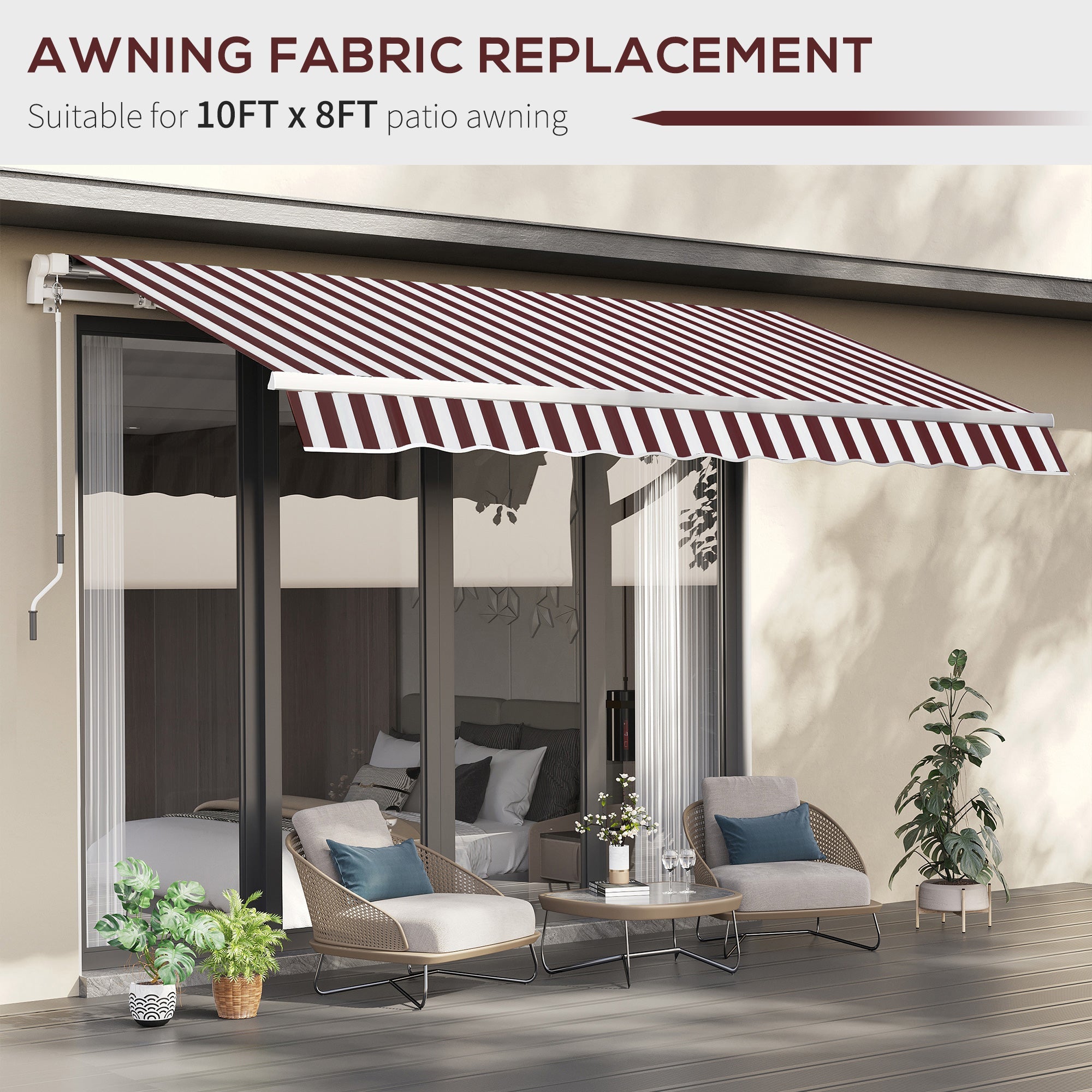 Outsunny Outdoor Sunscreen Cover: 9'x8' Retractable Fabric Replacement with UV Blocking, Red White 