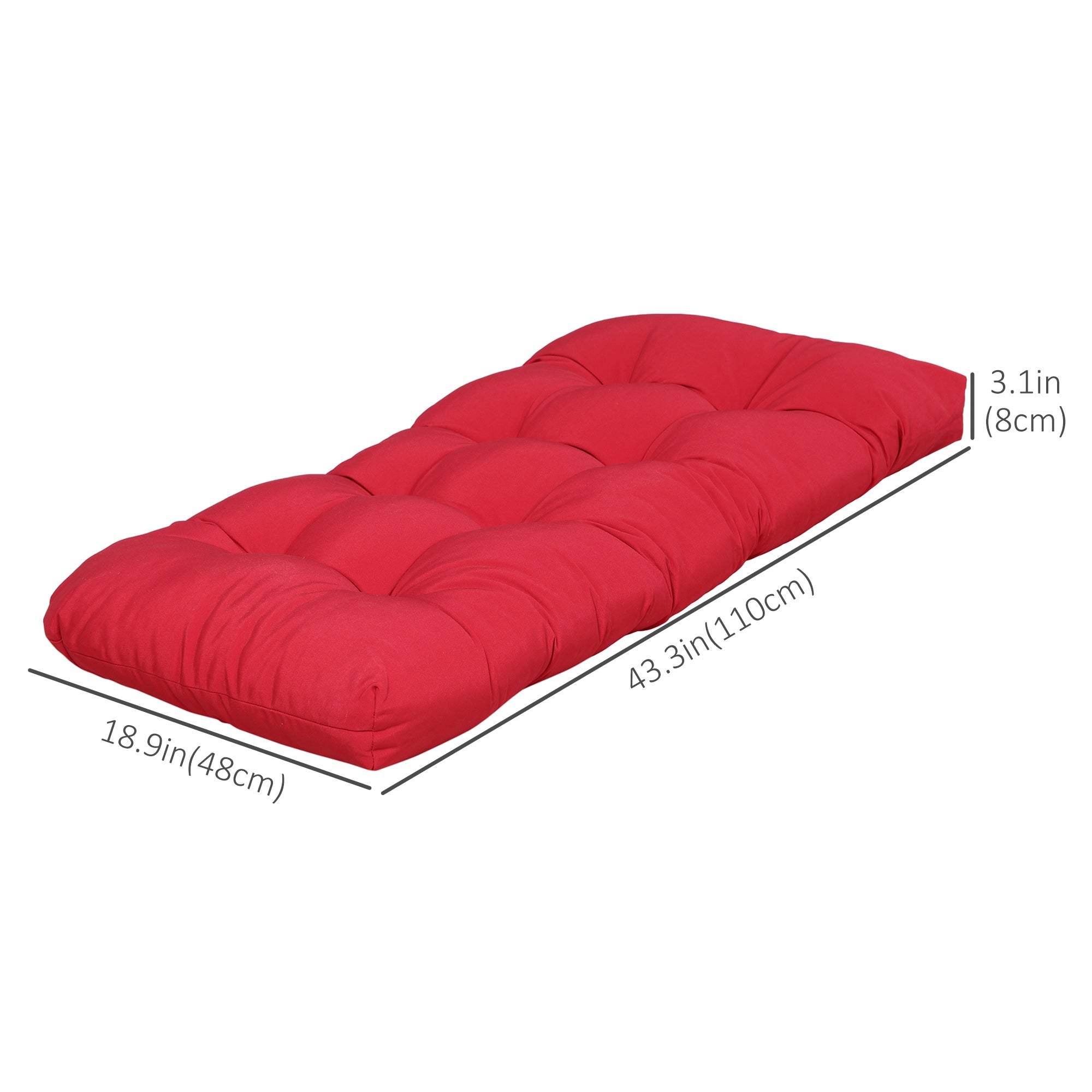 Outsunny 2-Piece Patio Bench Cushion Set Replacement Outdoor Loveseat Seat Pad Wine Red 43" x 19" x 3" 