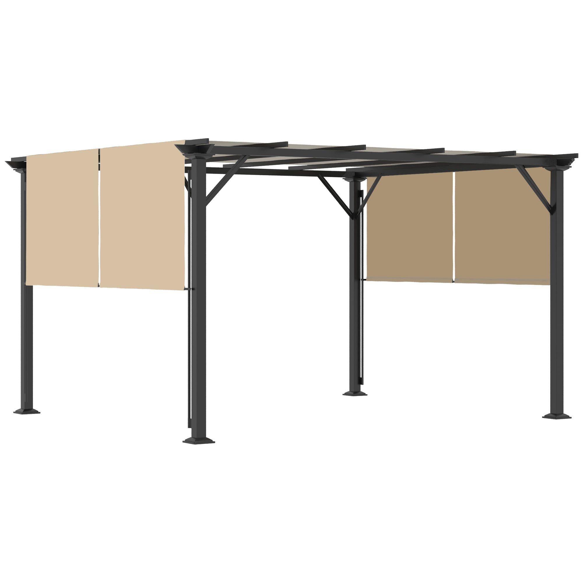 Outsunny Patio Gazebo Pergola 12'x10' with Retractable Canopy Roof Steel Frame Unique Design Beige 