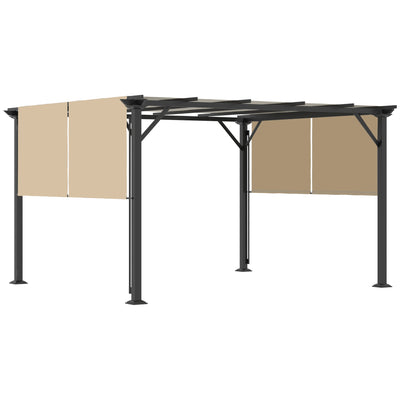 Outsunny Patio Gazebo Pergola 12'x10' with Retractable Canopy Roof Steel Frame Unique Design Beige 