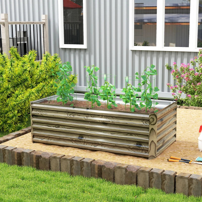 6' x 3' x 2' Raised Garden Bed, Galvanized Planter Box for Growing Flowers, Herbs and Vegetables, Light Wood Effect
