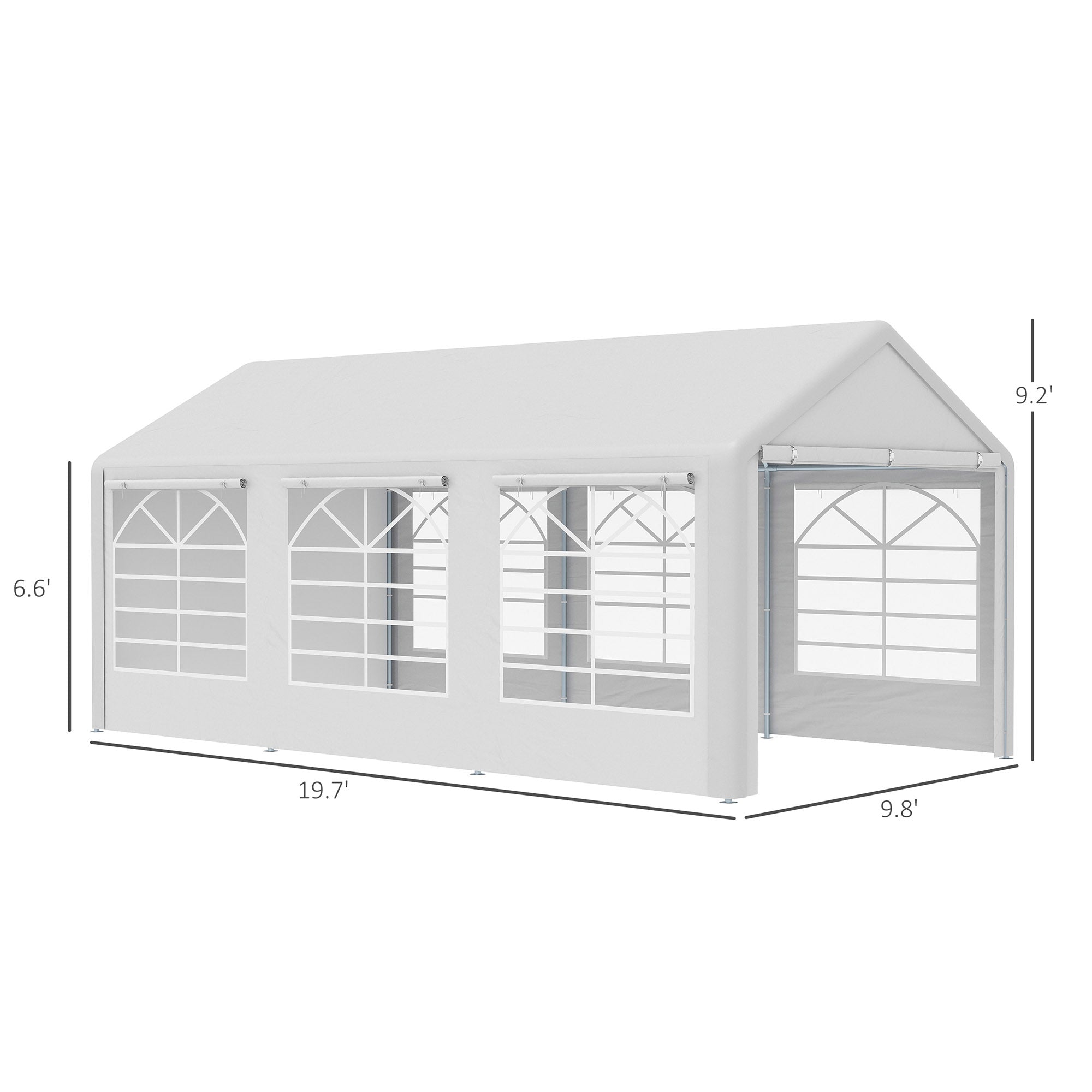 Outsunny 20'x10' Heavy Duty Outdoor Car Canopy Tent Shelter with Water-Resistant Sidewalls White 