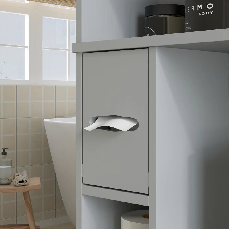 Modern Over the Toilet Storage Cabinet with 2 Doors, Above Commode Storage Cabinet with Toilet Paper Holder, Grey