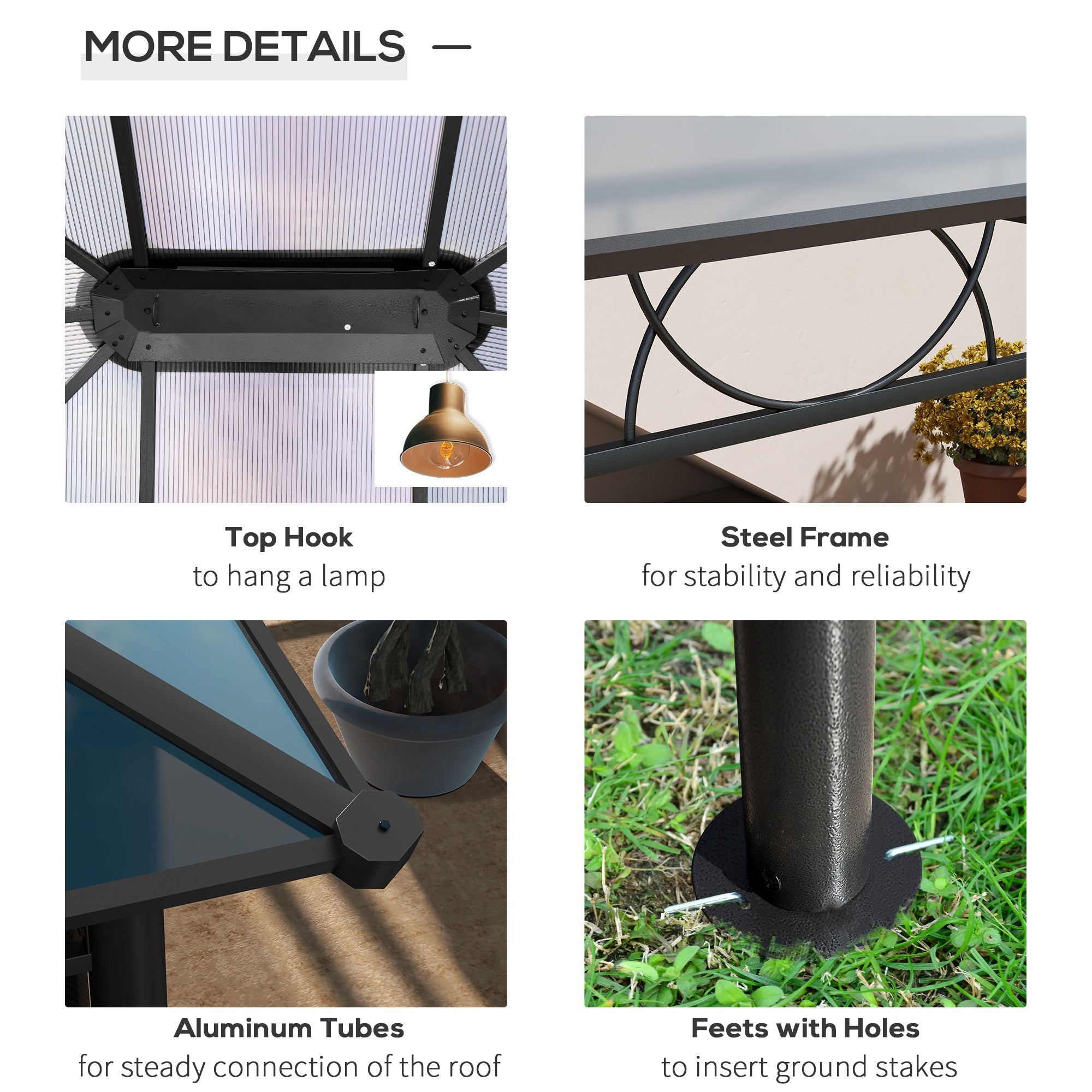 Outsunny 10' x 10' Polycarbonate Hardtop Gazebo Canopy, Outdoor Patio Gazebo with Aluminum Frame & Curtains, Dark Grey 