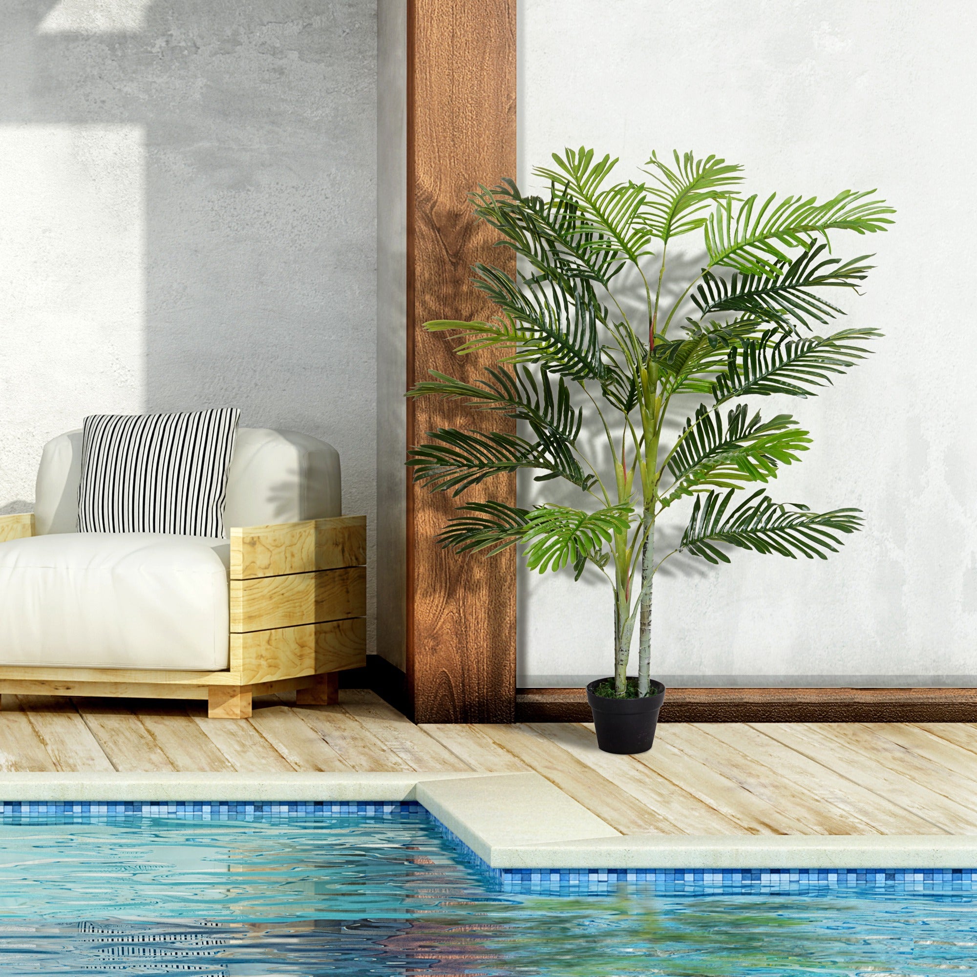 Outsunny 59" Faux Palm Tree, Artificial Tropical Green Plant Decor for Home Office, Indoor Potted 