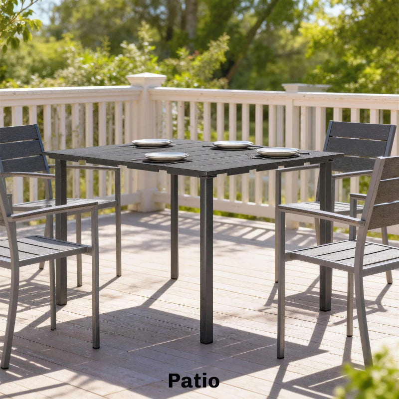 Outdoor Dining Table for 4 People, Rectangular Patio Table with HDPE Top and Metal Frame, for Garden, Backyard, Deck