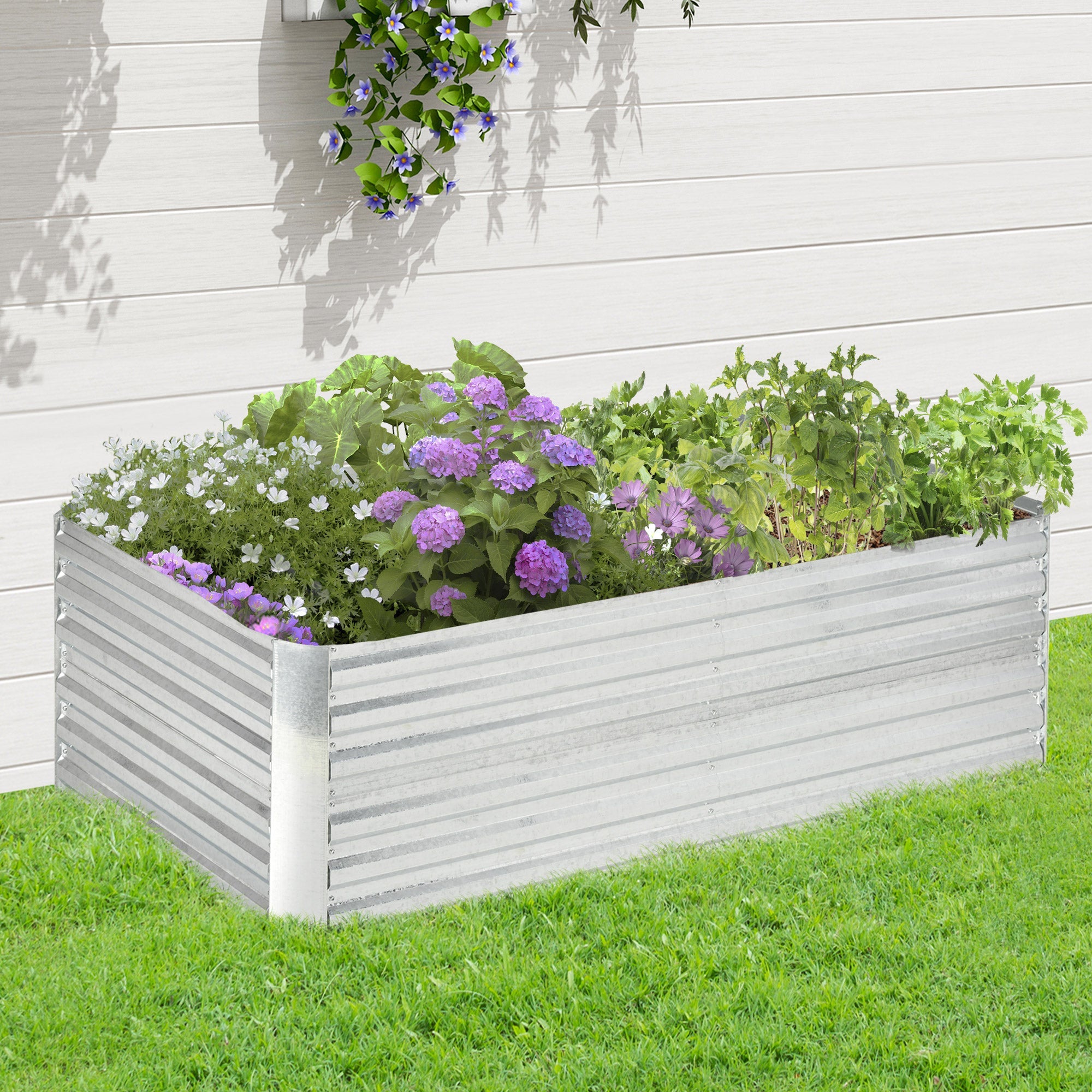 Outsunny Galvanized Steel Raised Garden Bed: 71"x35"x23" Outdoor Planters with Reinforced Rods in Silver 