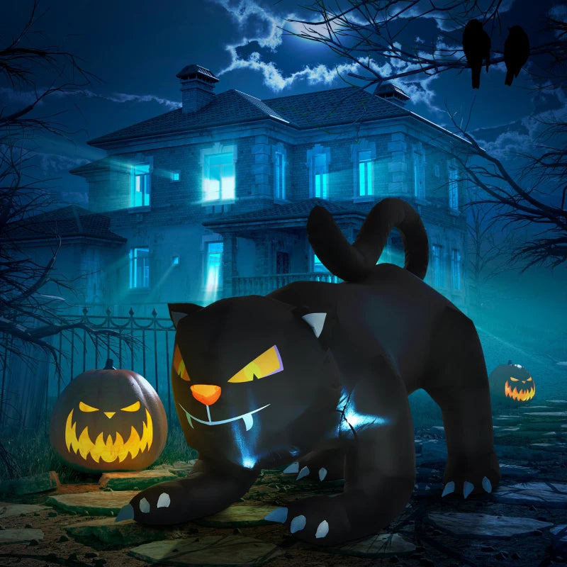 HOMCOM 4ft Tall Inflatable Black Cat – Halloween Airblown Yard Decoration 