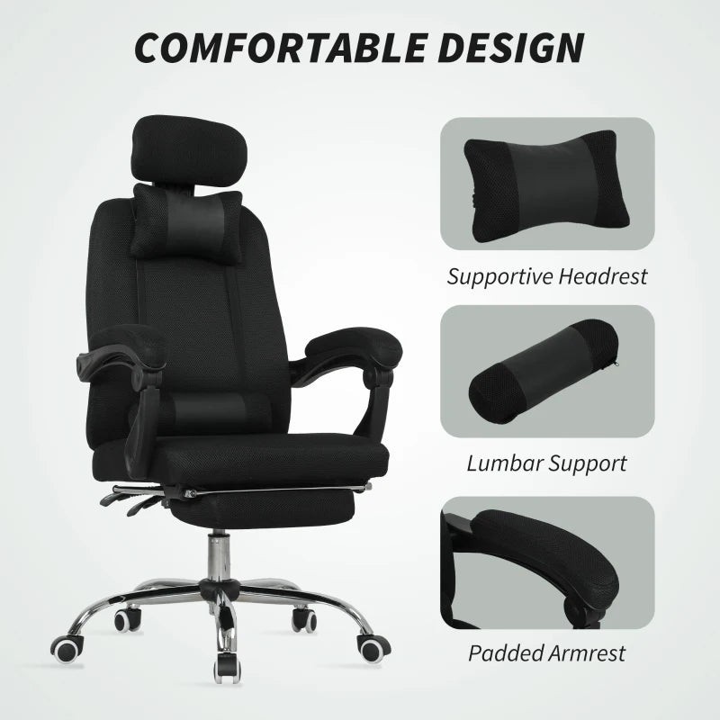 Ergonomic Executive High Back Office Chair with Footrest, Lumbar Support, Black