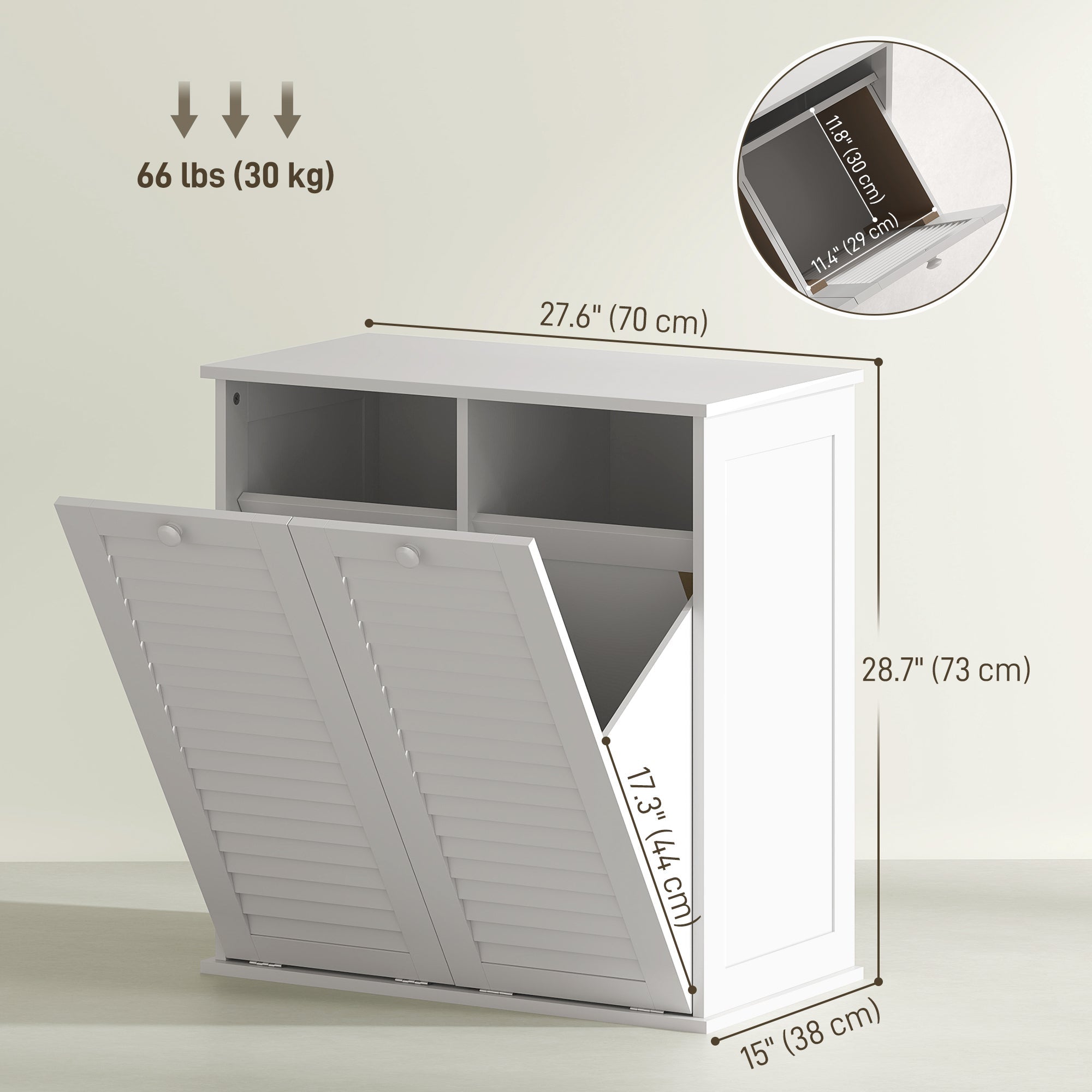 HOMCOM Tilt Out Laundry Cabinet, Laundry Basket Cabinet with 2 Baskets and 2 Louvered Doors, White 