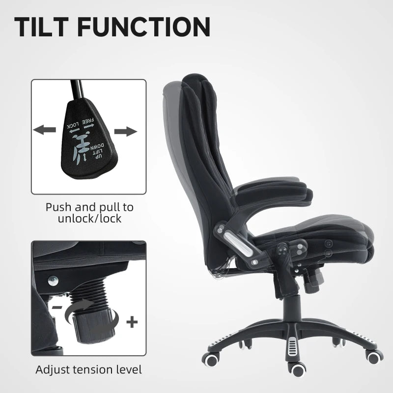 6 Point Vibrating Massage Office Chair, High Back Executive Chair with Reclining Back, Swivel Wheels, Black
