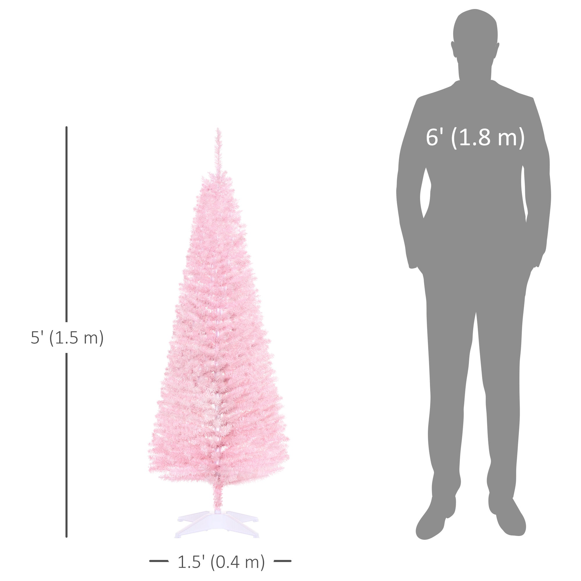 HOMCOM 5FT Artificial Christmas Tree, Pencil Christmas Tree with Realistic Branches, Stable Stand, Pink 