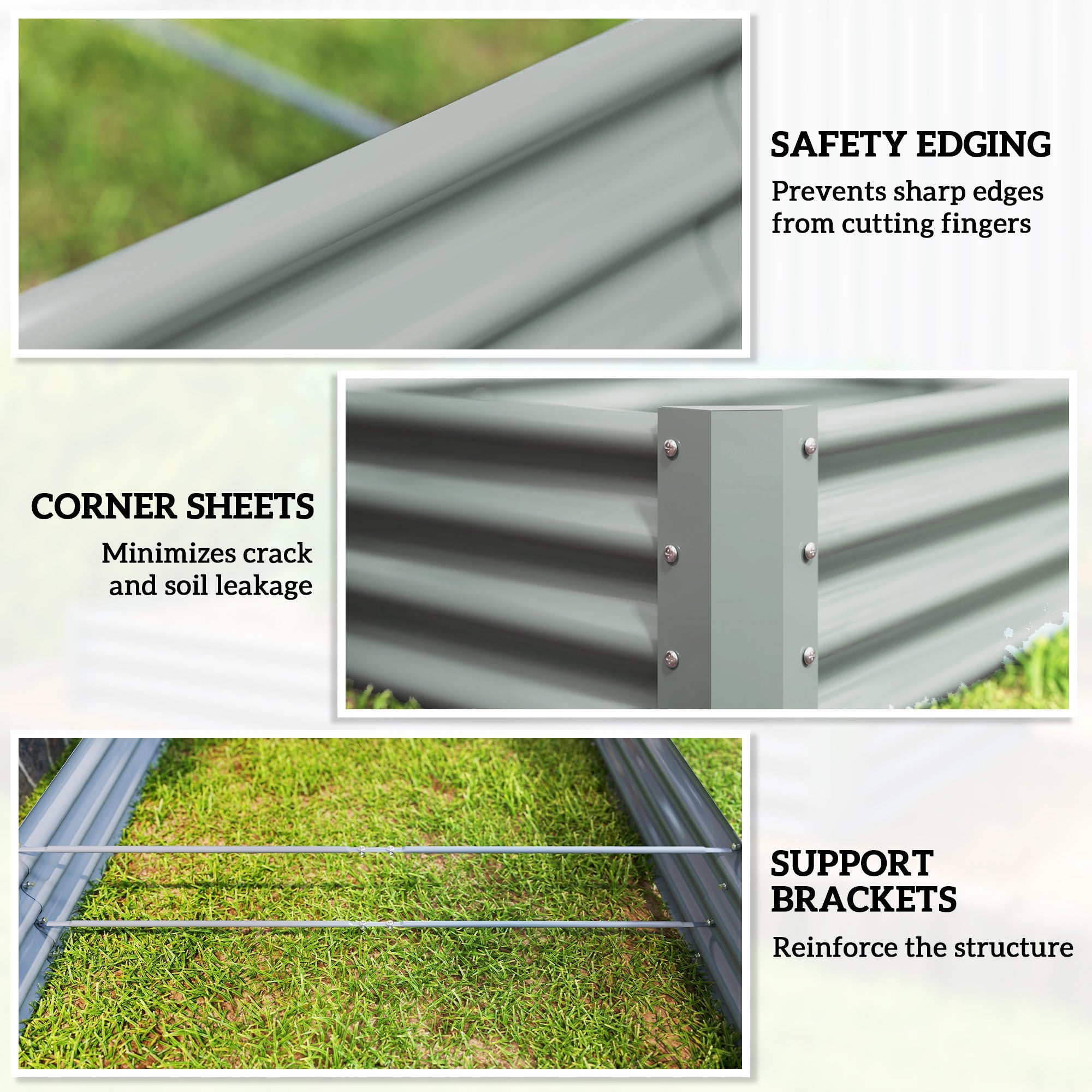 Outsunny 12 x 4 x 1ft Galvanized Raised Garden Bed, Reinforced Outdoor Planter Box with Open Bottom, Silver 