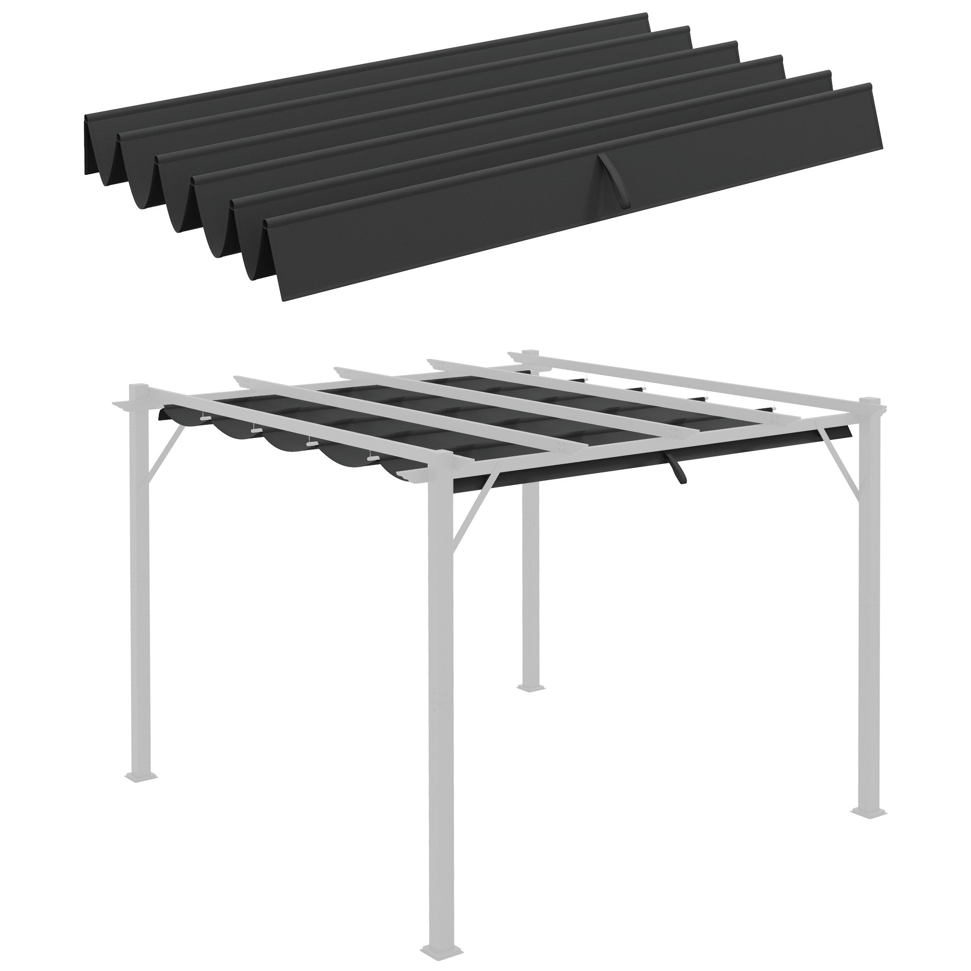Outsunny Replacement Canopy for 9.8' Square Pergola Retractable Pergola Cover Dark Grey 