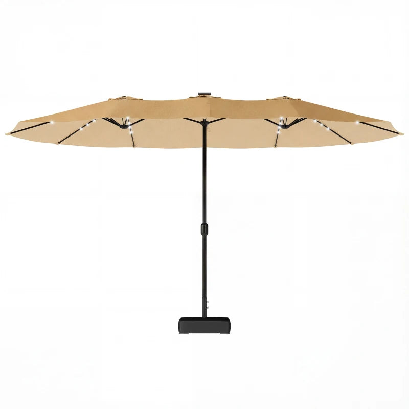 Double-sided Patio Umbrella with Base Included & 48 LED Lights 15ft Khaki