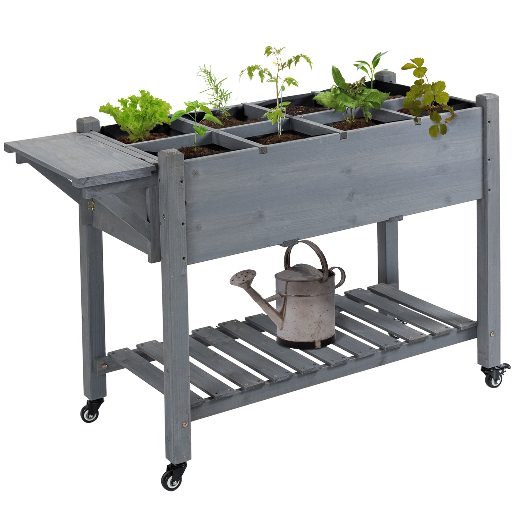 Outsunny 49"x21"x34" Elevated Planter Boxwith Legs Raised Garden Bed Portable Wooden Raised Garden Plant Stand, Grey 