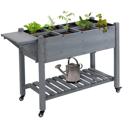 Outsunny 49"x21"x34" Elevated Planter Boxwith Legs Raised Garden Bed Portable Wooden Raised Garden Plant Stand, Grey 