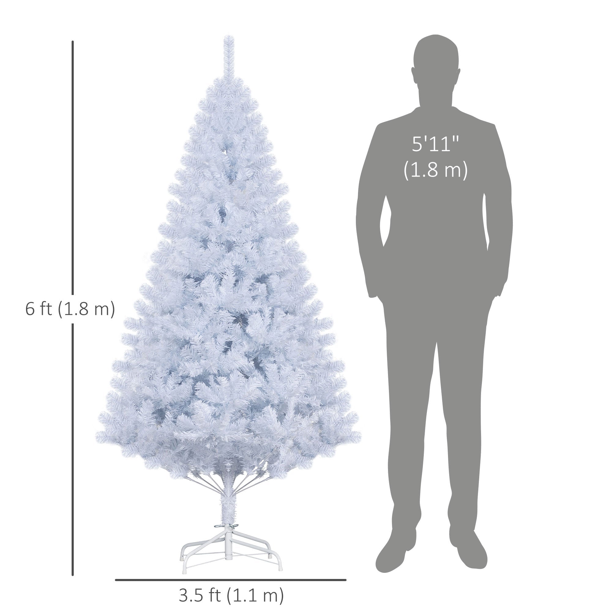 HOMCOM 6ft White Christmas Tree Artificial Christmas Tree with 928 Branch Tips and Metal Stand 