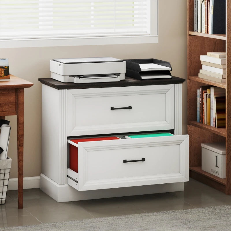 Lateral Filing Cabinet, Farmhouse File Cabinet with 2 Silent Drawers for Letter/A4/Legal Size Files, White