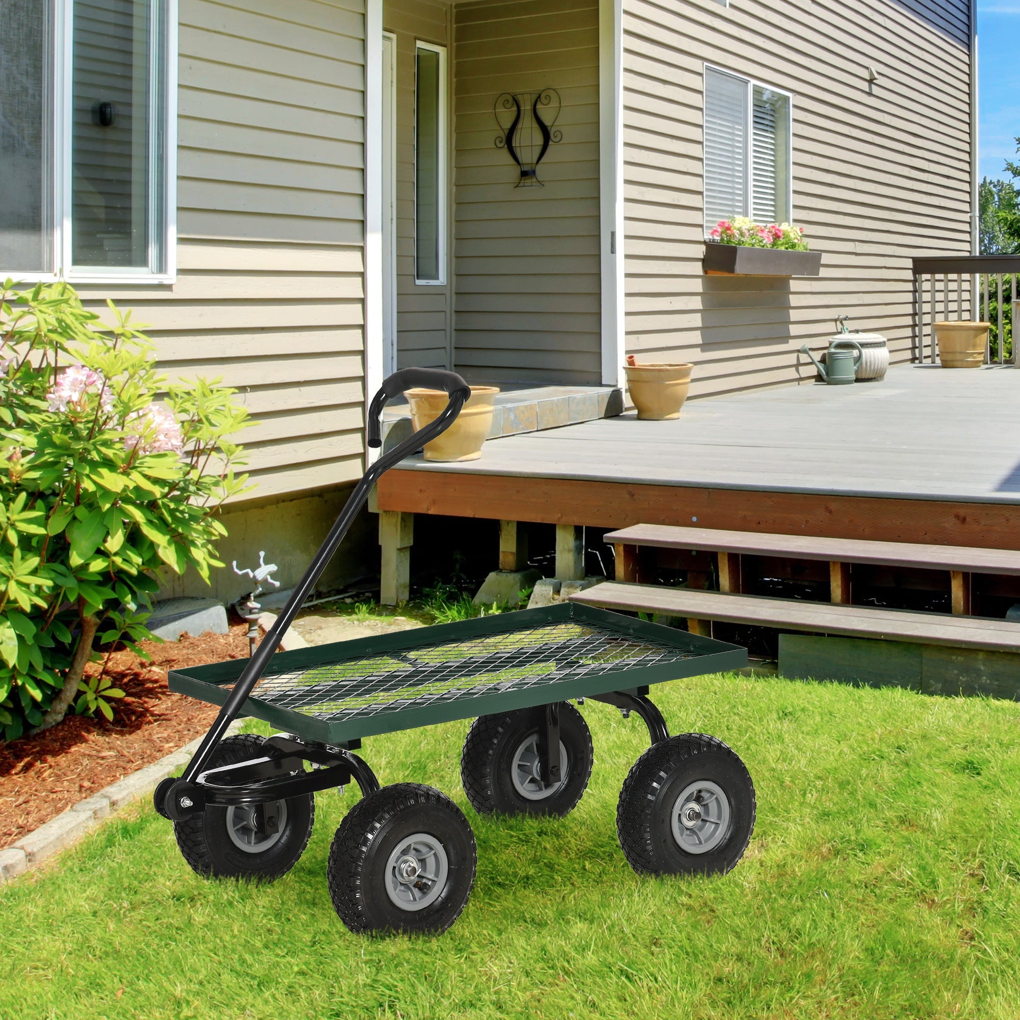 Outsunny Heavy Duty Garden Wagon Cart with 10" Wheels, 330 lbs Capacity, for Garden, Beach, Lawn, Black 
