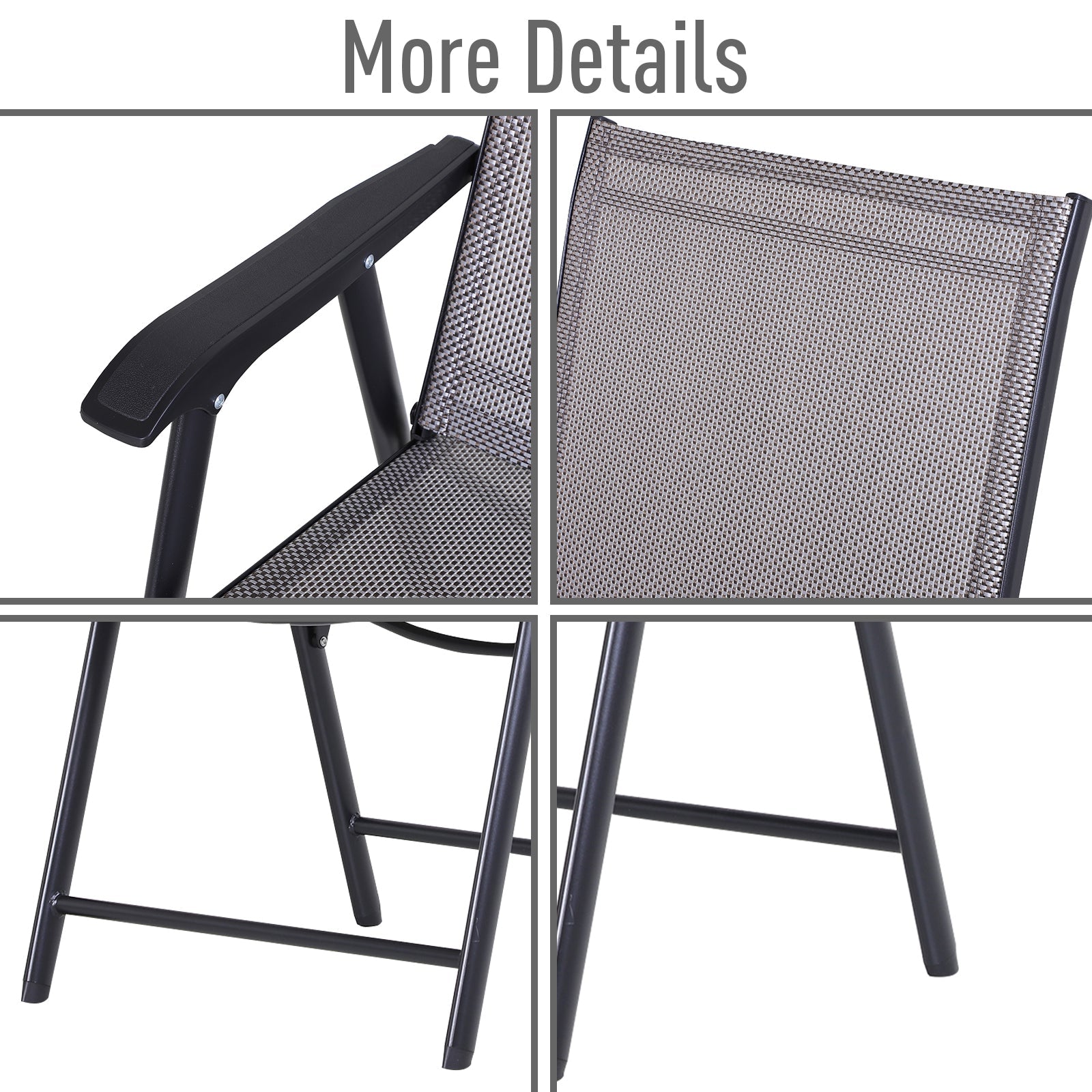 Outsunny Garden Chairs Set of 2 Foldable Steel Outdoor Patio Park Seating Furniture Grey Comfort Durable 