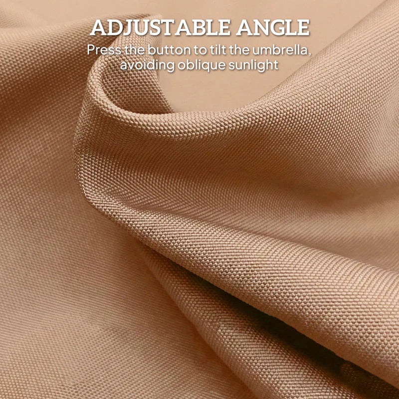 9 ft Patio Umbrella with Push Button Tilt and Crank, Fringed Outdoor Market Table Umbrella Parasol, Khaki