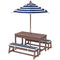 Qaba Wooden Kids Picnic Table & Bench Set with Removable Umbrella, Cushions, for Garden, Backyard, Patio, Navy Blue