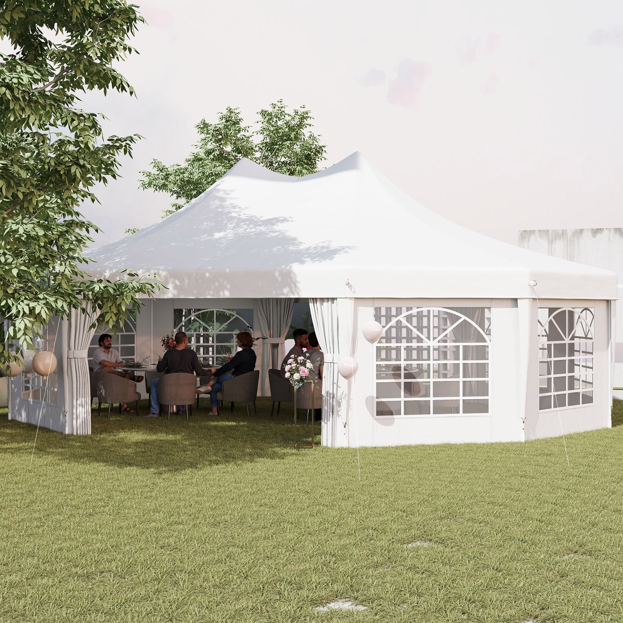 Outsunny 29x21ft High Peak Decagonal Wedding Event Party Tent Gazebo Canopy w/ 10 Removable Walls White 