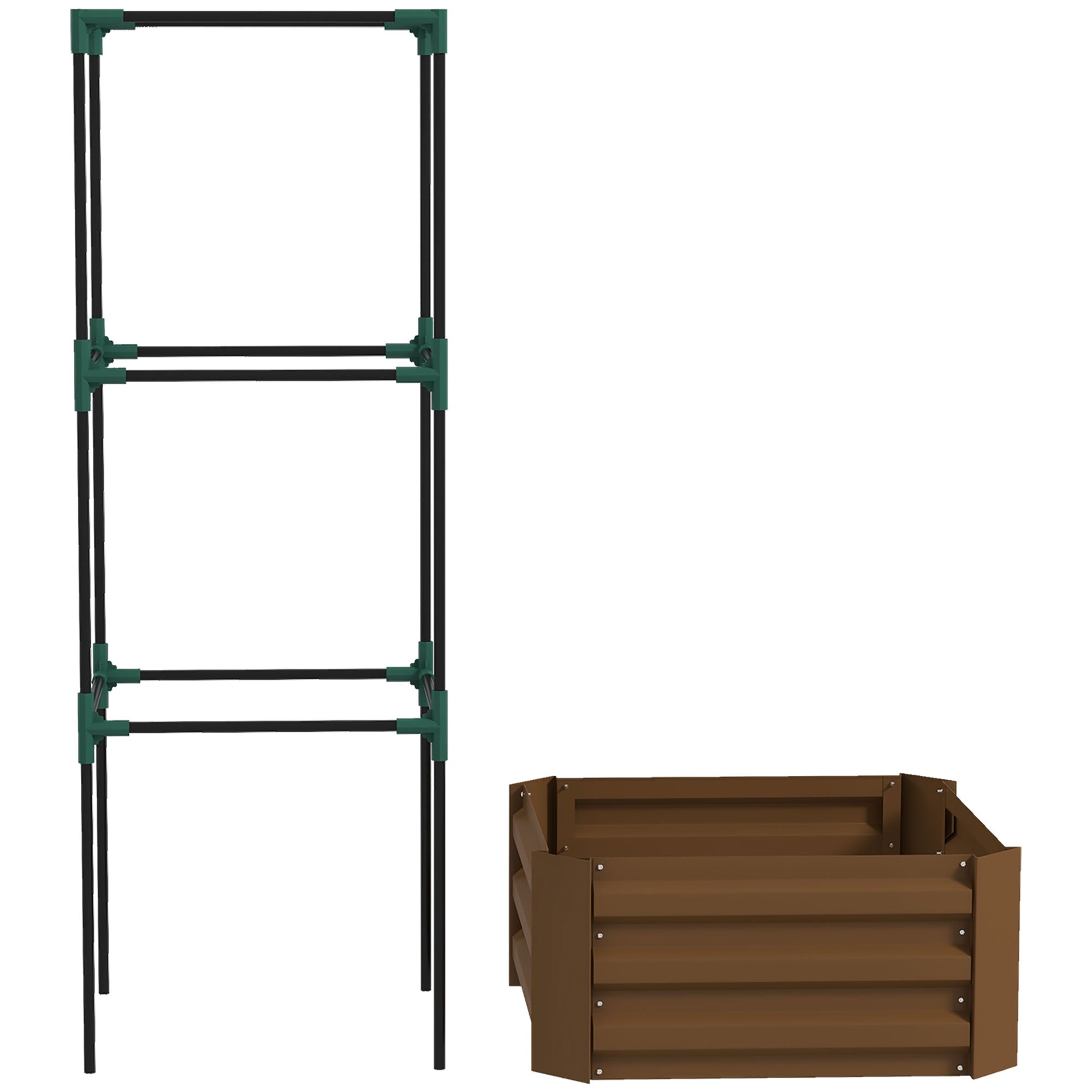 Outsunny Durable Galvanized Planter Box with 3-Tier Trellis for Climbing Plants Outdoor Raised Garden Bed Brown 