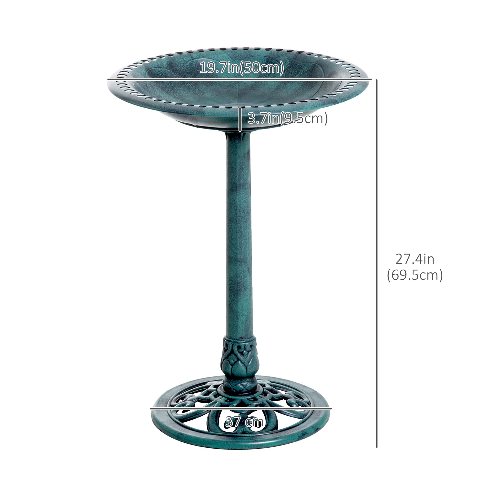 Outsunny 27'' Bird Bath with Fleur De Lis Design, Outdoor Resin Decor, Time-Worn Finish - Enhance Your Garden's Charm 