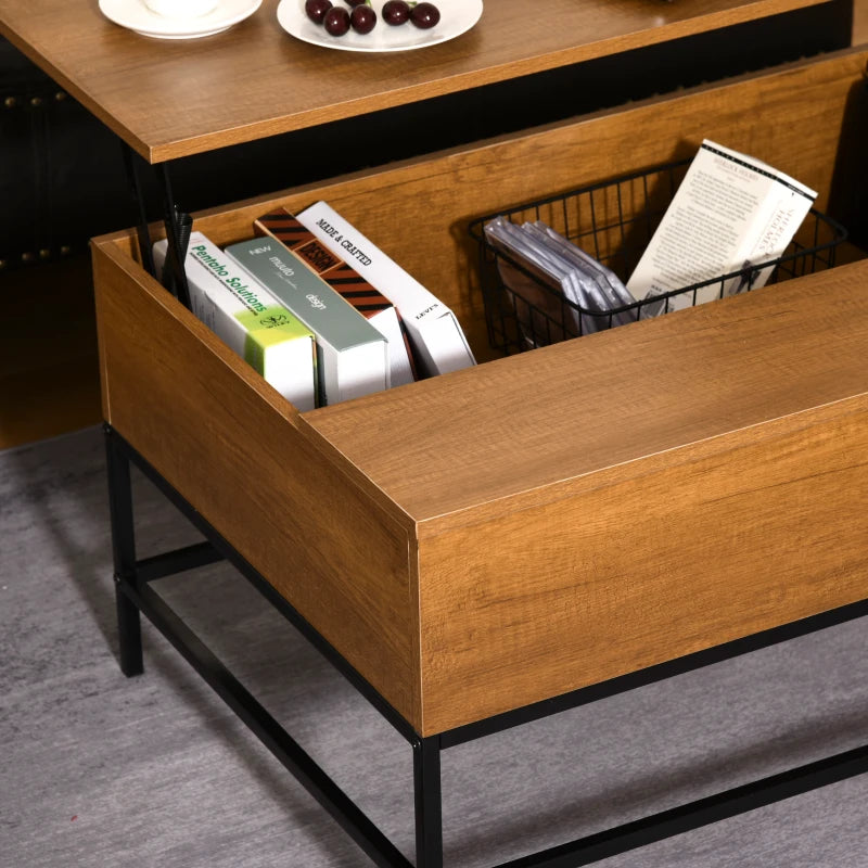 Lift Top Coffee Table with Hidden Storage Compartment Lift Tabletop Center Table for Living Room, Teak