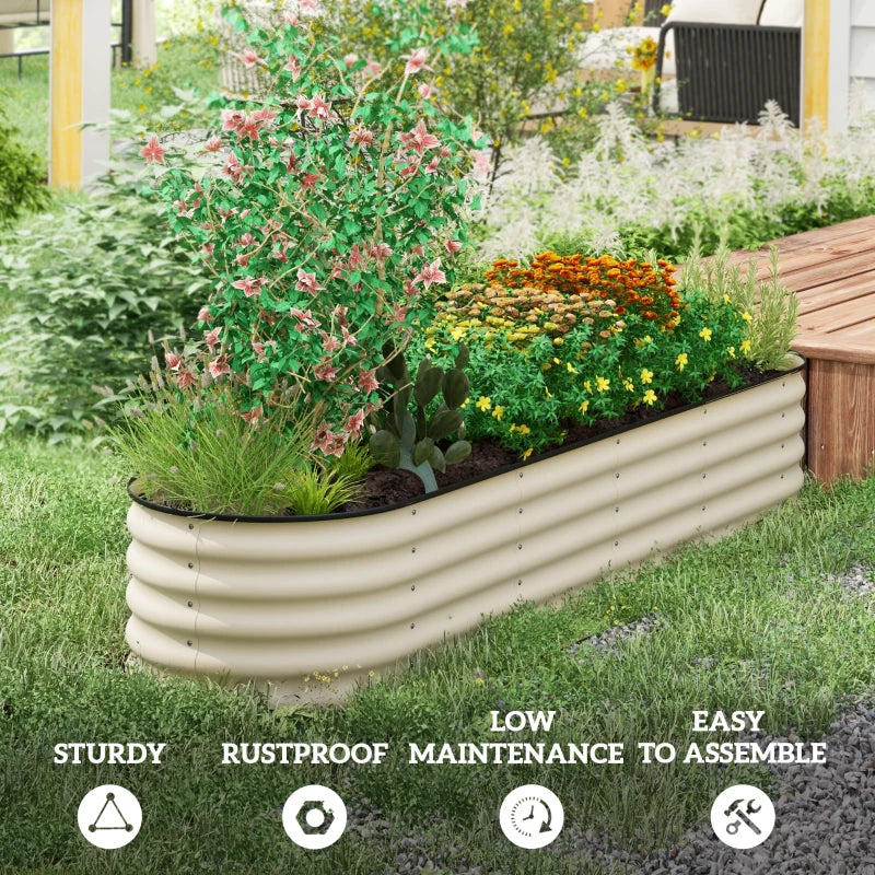 8 x 2 x 1.5 FT Galvanized Steel Raised Garden Bed, Metal Garden Bed Planter Box with Safety Edging, Cream White