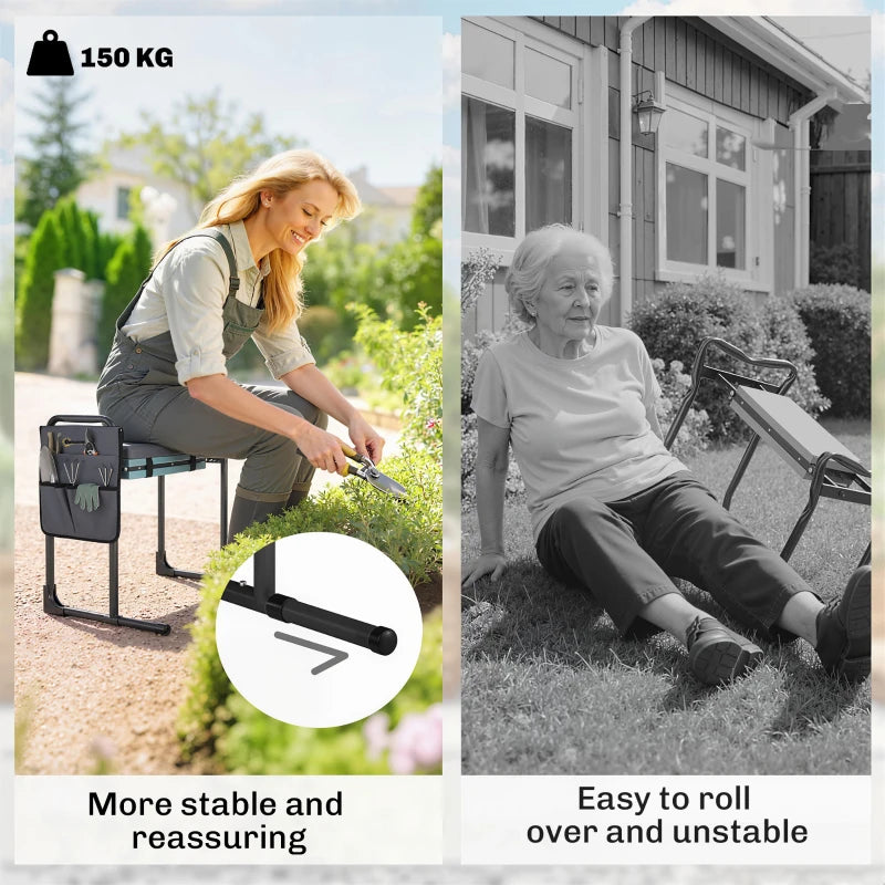 Garden Kneeler and Seat, Heavy Duty Foldable Gardening Stool with Thicker Soft Kneeling Pad, Extendable Steel Legs