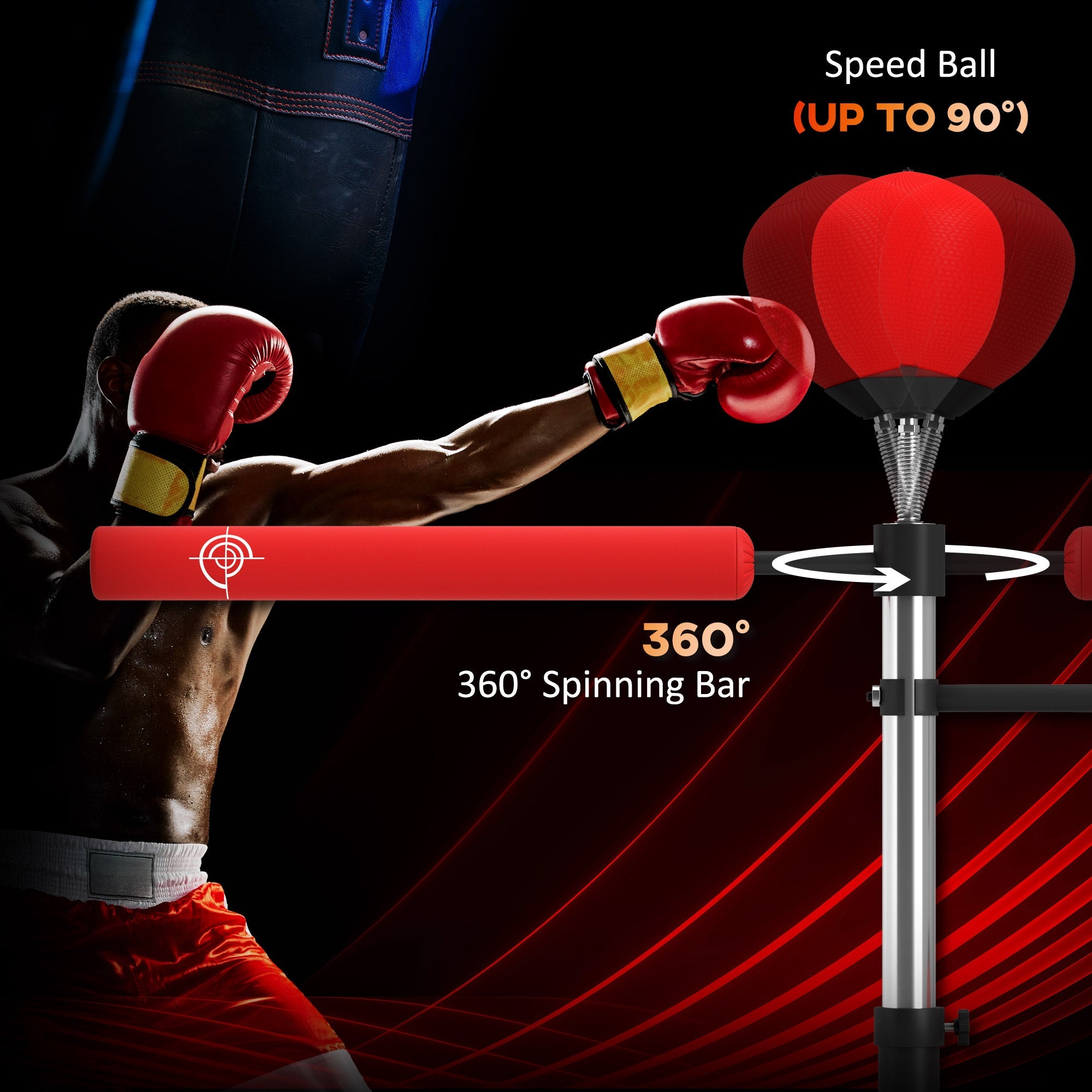 Soozier 3-in-1 Free Standing Punching Bag, Height Adjustable Boxing Bag with 2 Speed Balls, 360° Reflex Bar, Red 