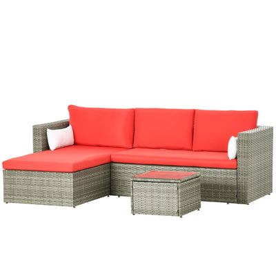 Outsunny 3pc Modern Rattan Sofa Set Wicker Patio Furniture Coffee Table Cushions Pillows 