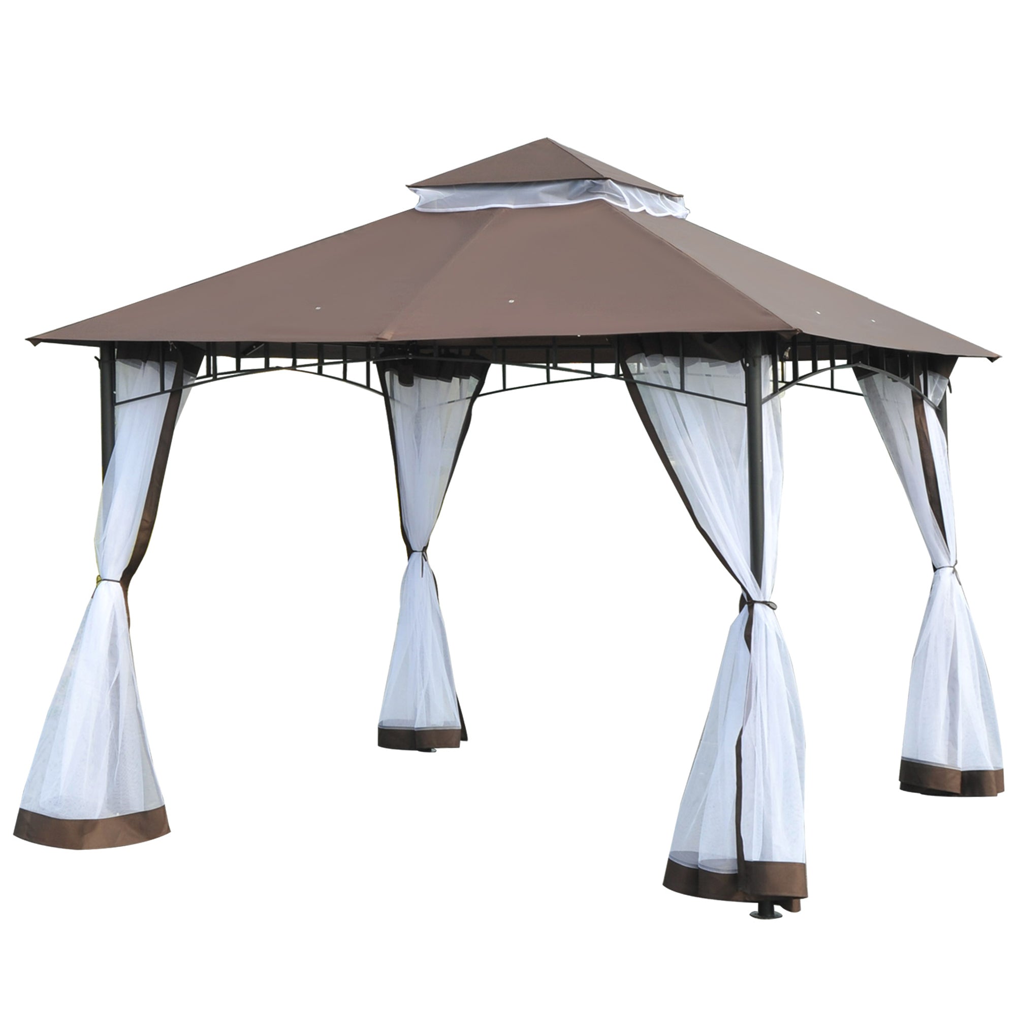 Outsunny 10x10ft Double Tier Garden Gazebo Canopy Outdoor Sunshade Tent Water-Resistant Anti-UV Roof with Metal Frame 