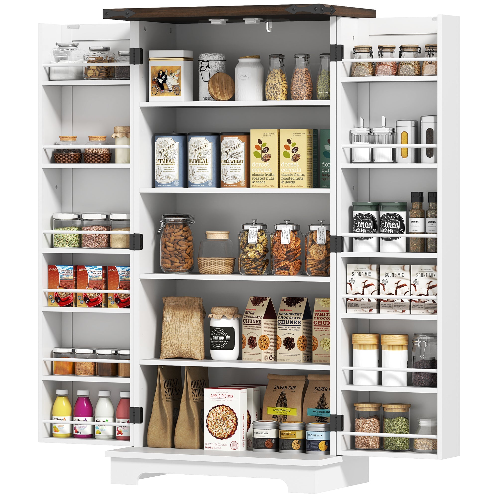 HOMCOM 47" Kitchen Pantry Storage Cabinet, Farmhouse Kitchen Pantry Cabinet with Adjustable Shelves and Door Shelves, White 