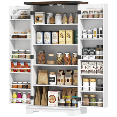 HOMCOM 47" Kitchen Pantry Storage Cabinet, Farmhouse Kitchen Pantry Cabinet with Adjustable Shelves and Door Shelves, White 