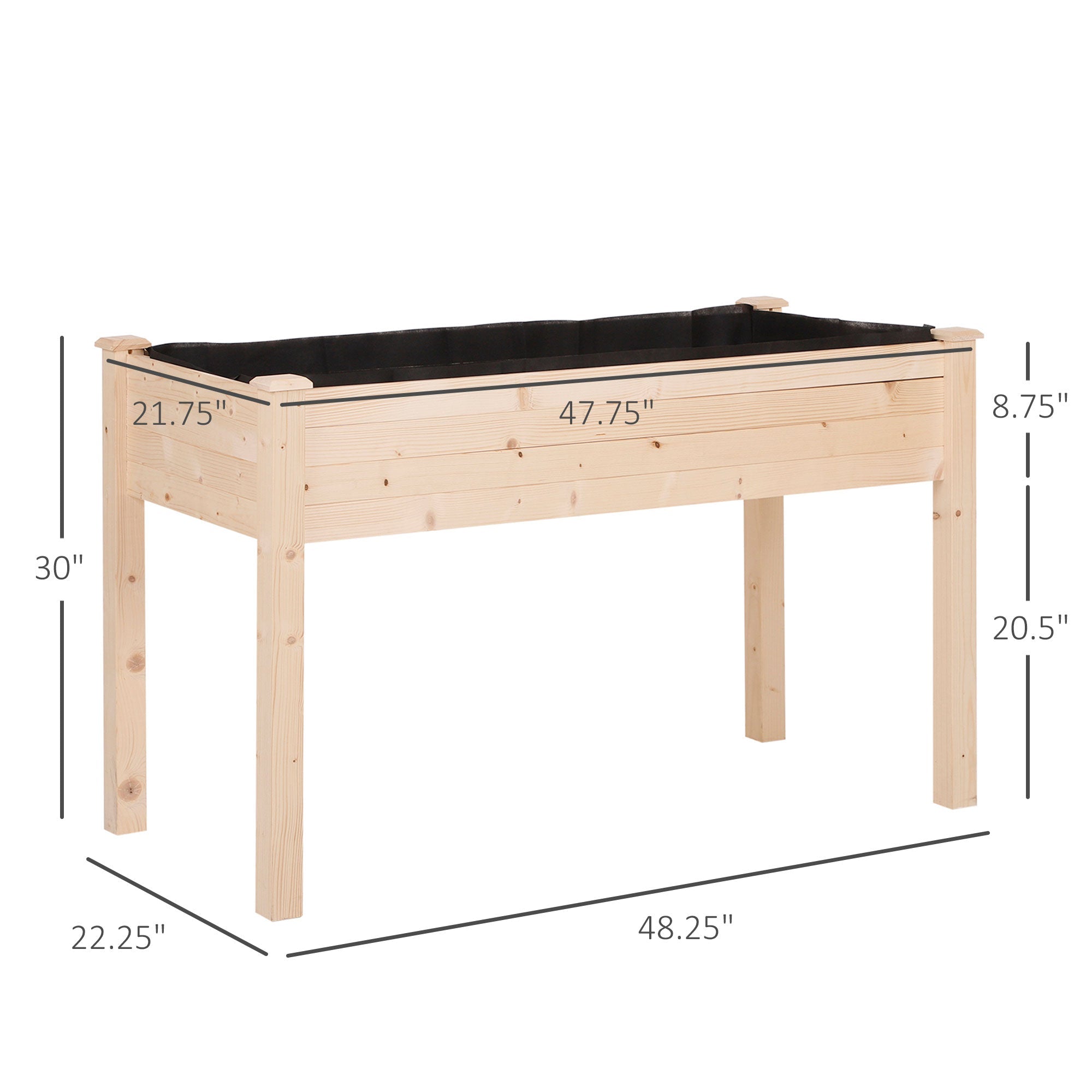 Outsunny Elevated Wooden Patio Garden Bed, 48"x22"x30", Natural Outdoor Flower Stand & Plant Table - Grow Your Garden Elegantly 