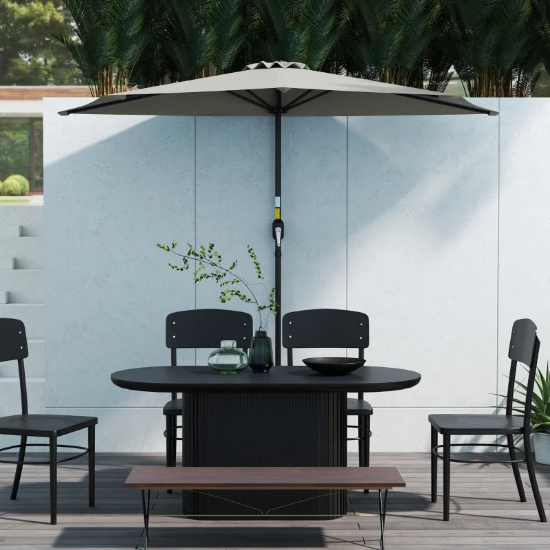 9ft Half Round Umbrella Outdoor Patio Garden Balcony Parasol Window Sun Shade w/ 5 Ribs Light Grey
