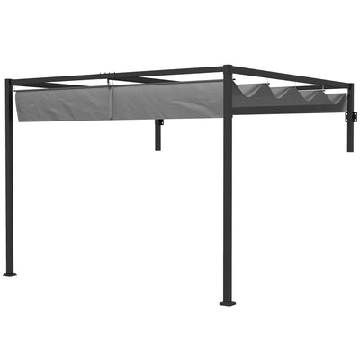 Outsunny 10' x 10' Lean To Pergola, Metal Pergola with Retractable Roof for Grill, Garden, Patio, Deck 