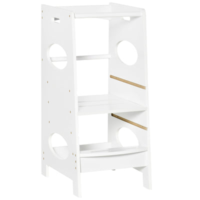 HOMCOM Kids' Adjustable Kitchen Helper Stool in White - Safe Toddler Counter Step Solution 