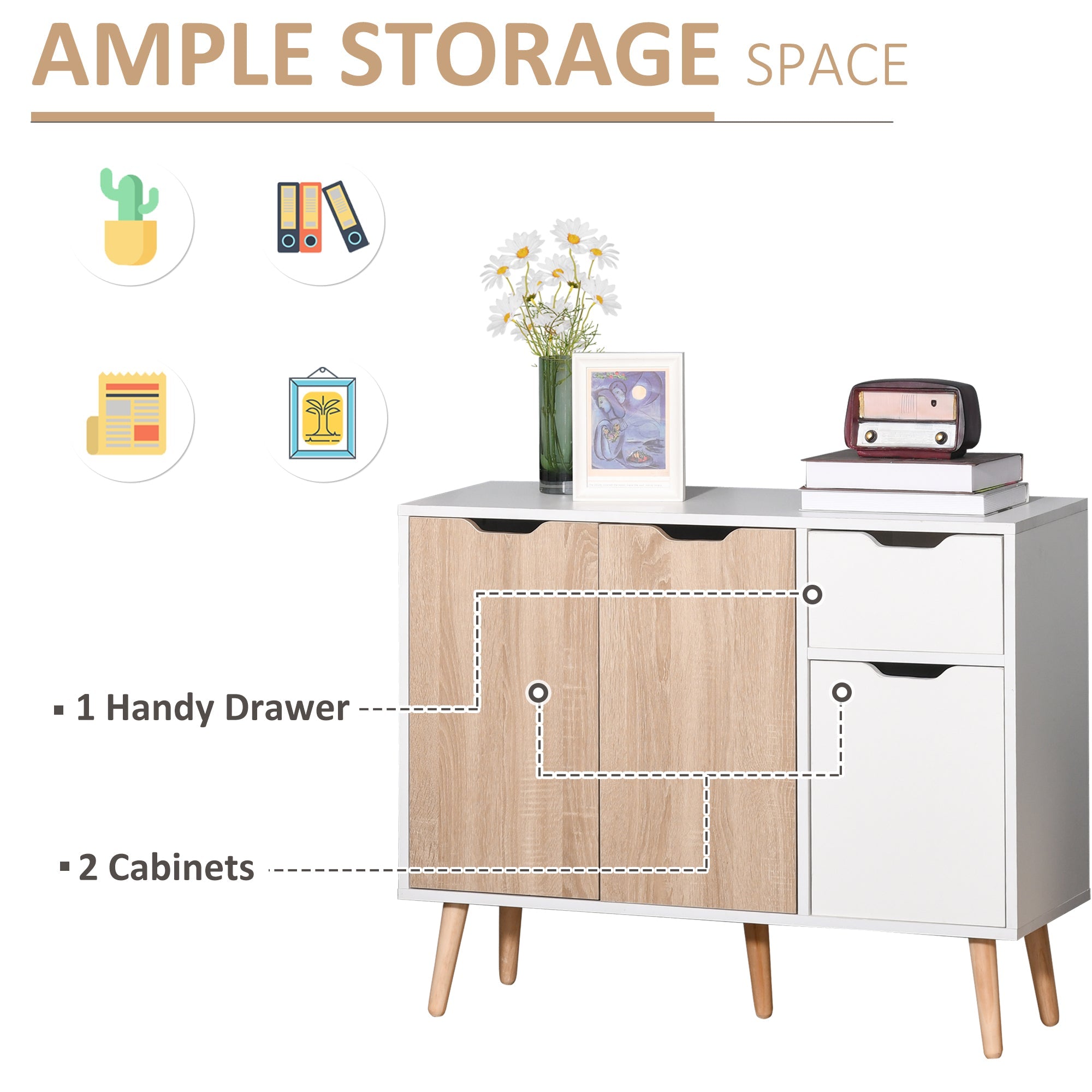 HOMCOM Kitchen Bar Cart White Natural Wood Top Wine Rack Drawers Trays Mobile Storage Island Furniture 