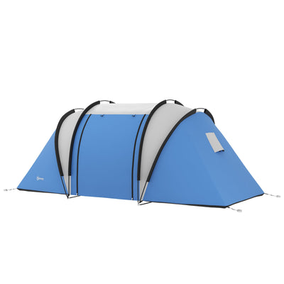 Outsunny Camping Tent with 2 Bedrooms and Living Area, 3000mm Waterproof Family Tent, for Fishing Hiking Festival, Blue 