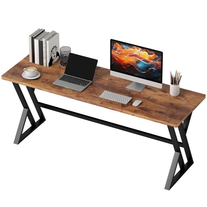 71" Computer Desk, Industrial Writing Table with X-Shaped Frame for Home Office, Rustic Brown