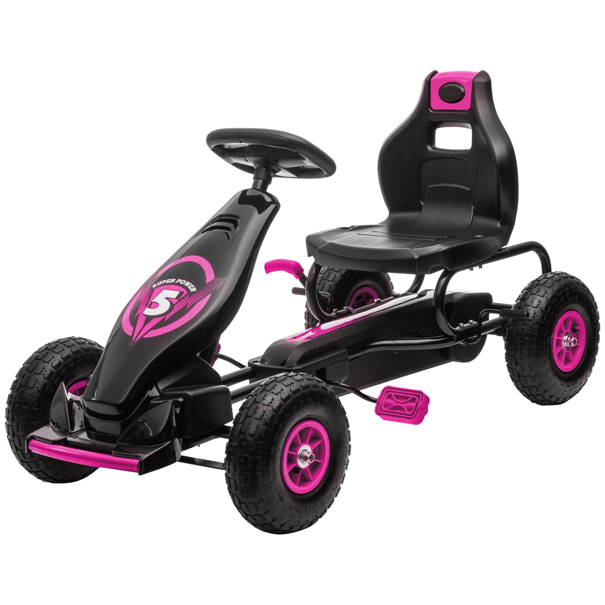 Aosom Pedal Go Kart w/ Adjustable Seat, Rubber Wheels Shock Absorb, Pink 