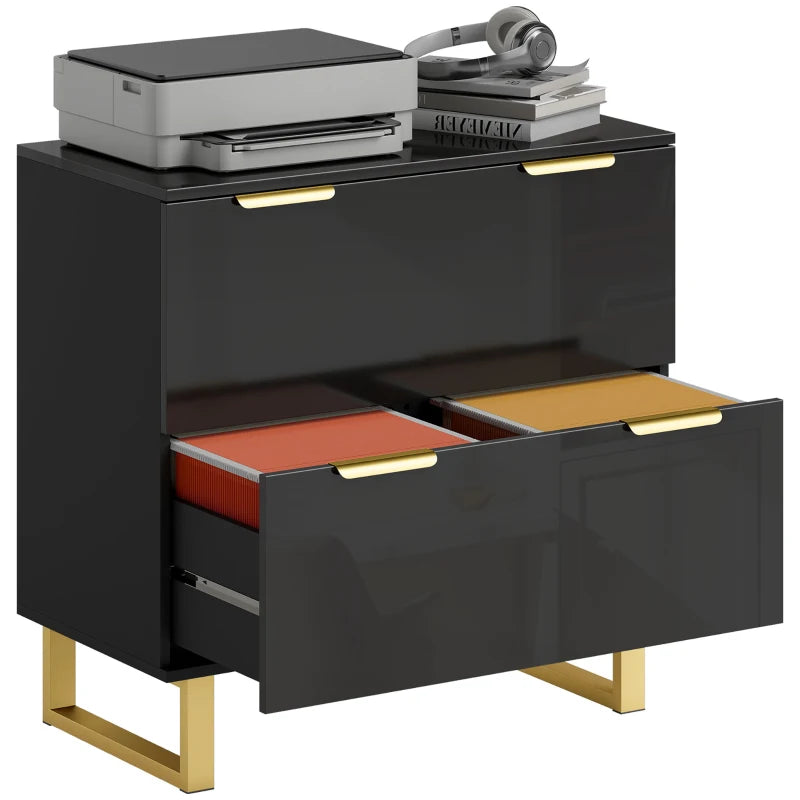 Lateral File Cabinet with 2 Drawers, Modern Filing Cabinet for Letter/A4/Legal Size Files, High Gloss Black