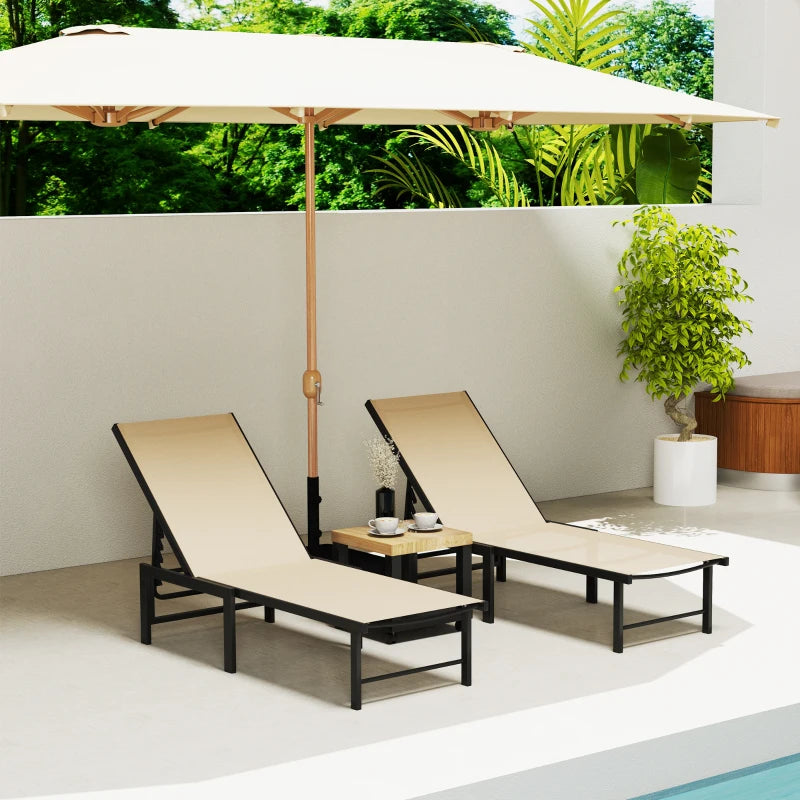 Outdoor Lounge Chair Set of 2, 5-Position Reclining Outdoor Chaise Lounge Tanning Chair with Mesh Seat, Khaki